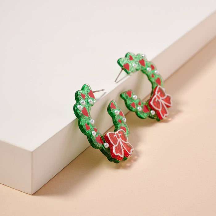 Christmas Decoration Hoop Earrings: Green / One / 4SE31126