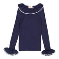 Clubhouse Navy Trim Ruffle Sweater