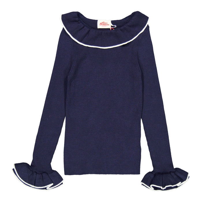 Clubhouse Navy Trim Ruffle Sweater