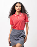Coral Pink with Stripes Classique Plain Women's Polo Shirt