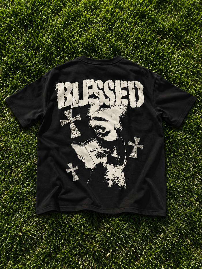 Dark charcoal “BLESSED” T-shirt