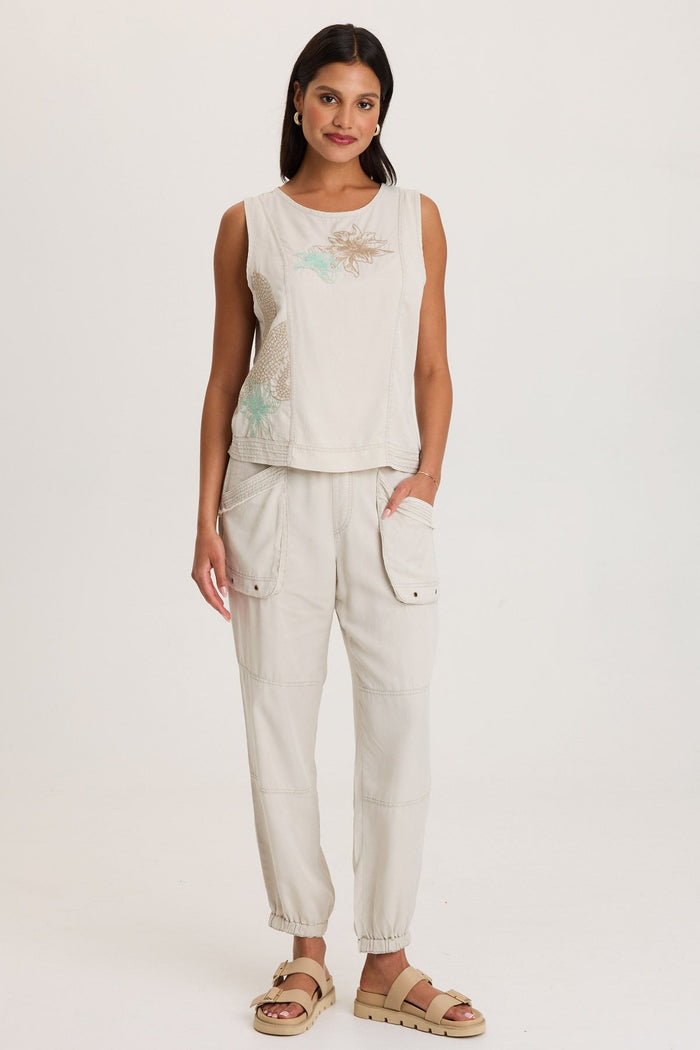 XCVI Davies Embroidered Twill/Jersey Tank