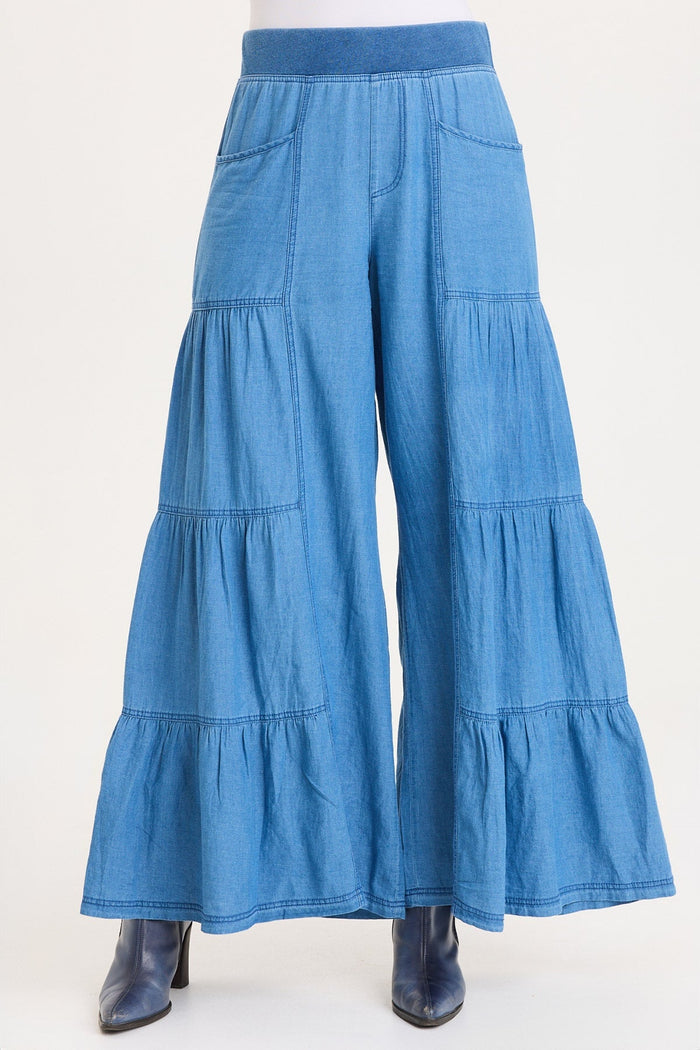 XCVI Dugan Mock-Denim Side Tiered Wide Leg Pant