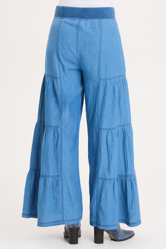 XCVI Dugan Mock-Denim Side Tiered Wide Leg Pant