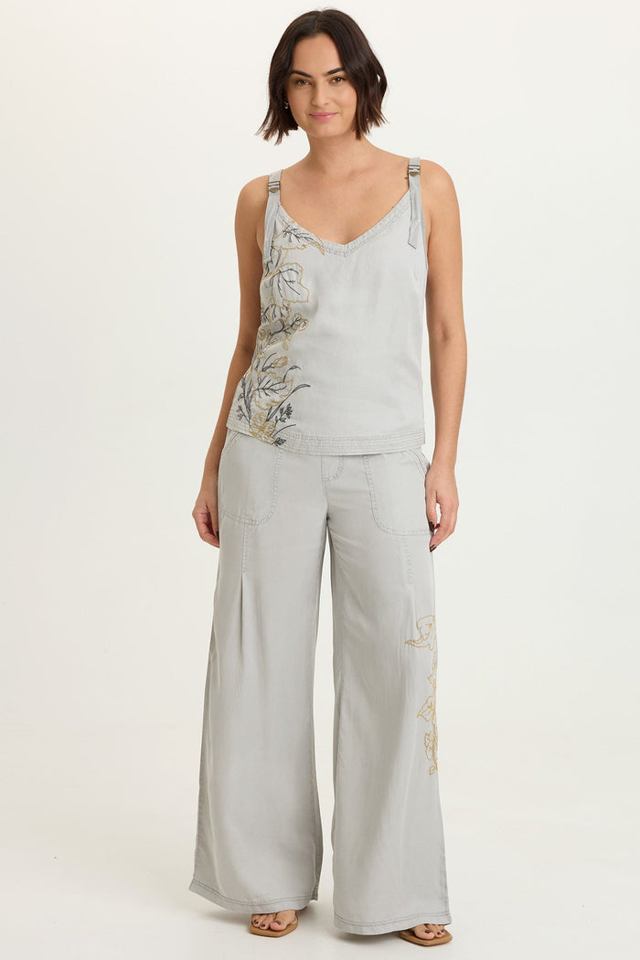 XCVI Embroidered Dacia Twill Pleated Pant