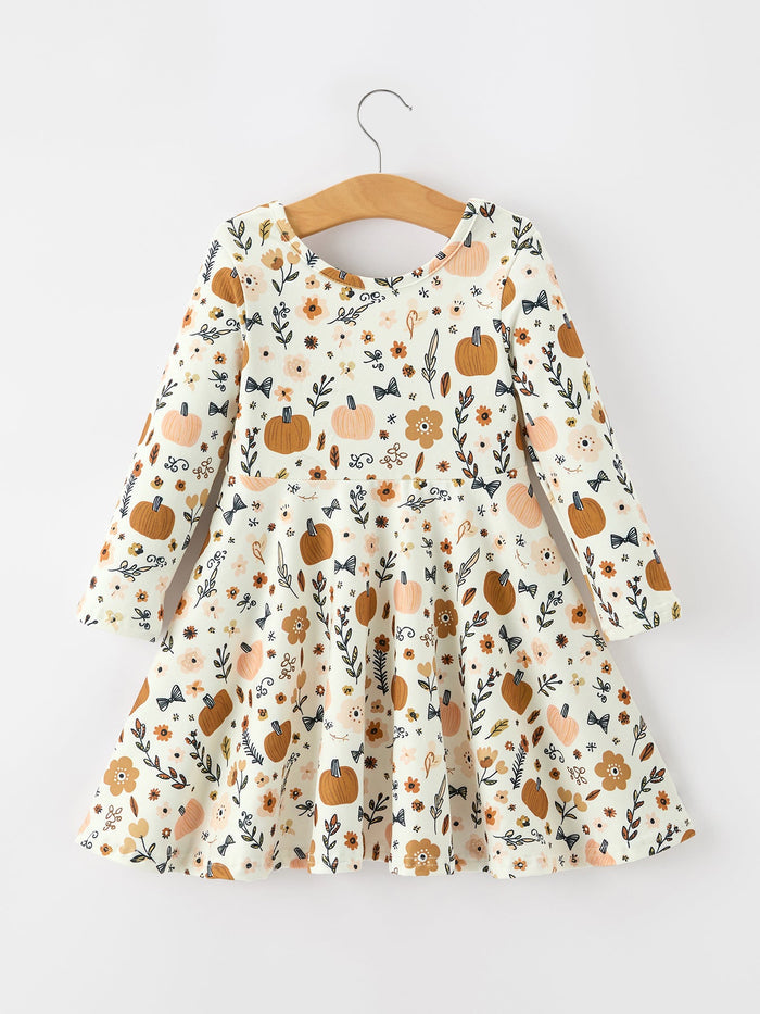 Fall Harvest Pumpkin Girls Dress Long Sleeve