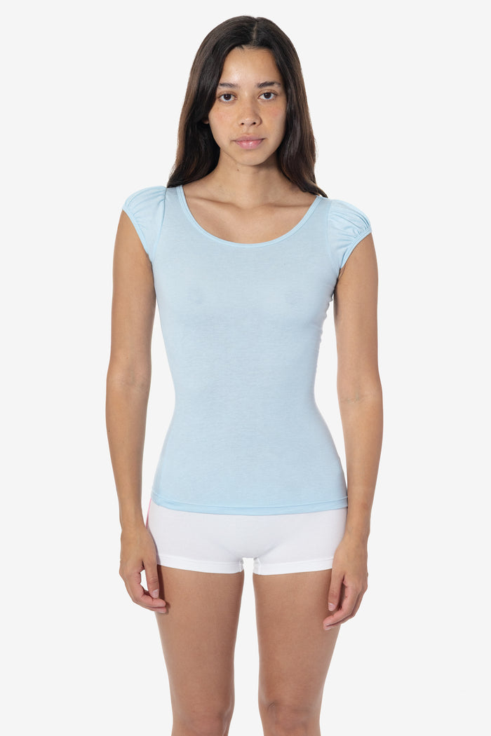 FF382 - Poly Cotton Cap Puff Sleeve Top