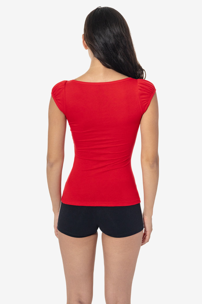 FF382 - Poly Cotton Cap Puff Sleeve Top