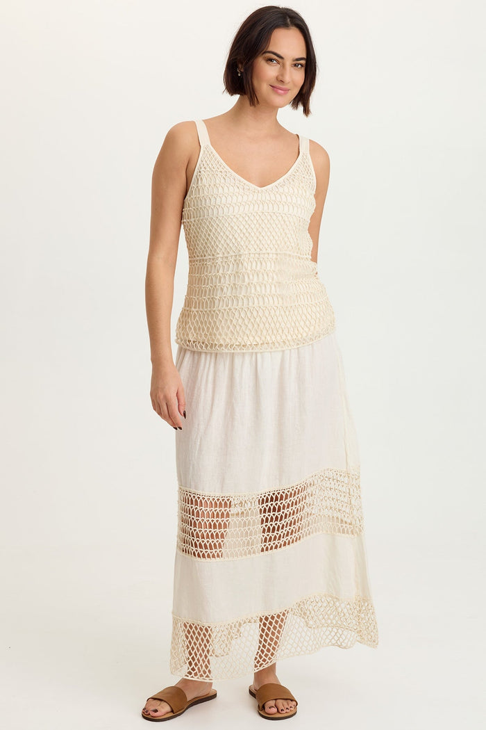 XCVI Fola Tiered Linen Crochet Skirt