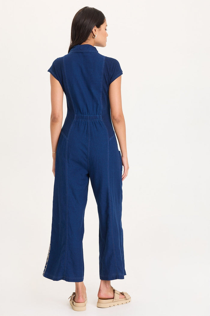 XCVI Gemmell Embroidered Mock-Denim Jumpsuit