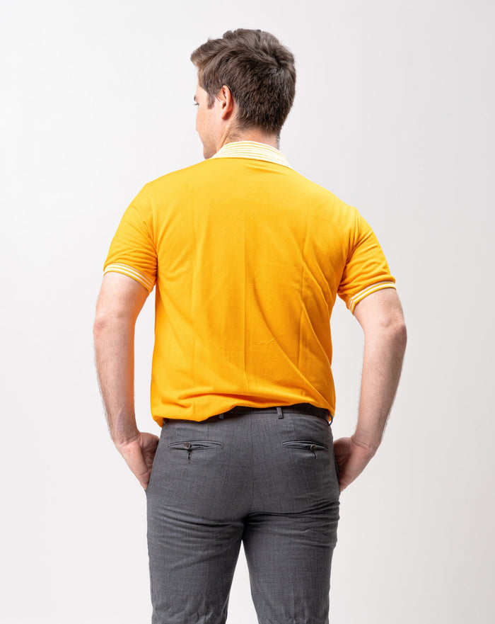 Gold Yellow Mini Stripes Classique Plain Polo Shirt