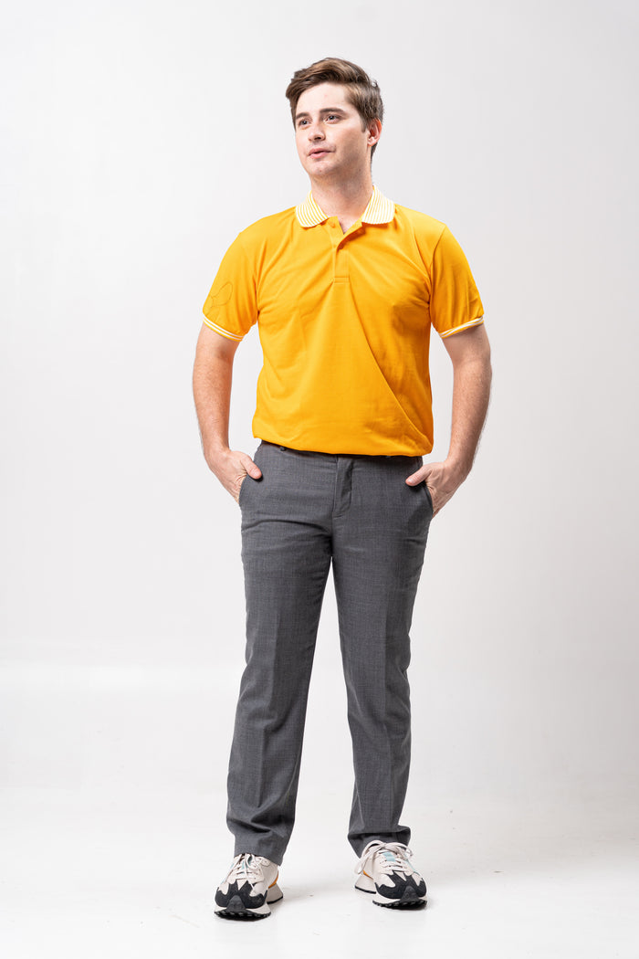 Gold Yellow Mini Stripes Classique Plain Polo Shirt