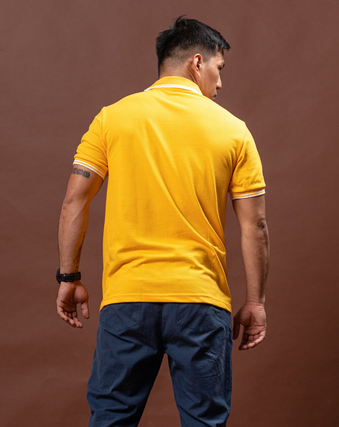 Gold Yellow with Stripes Classique Plain Polo Shirt