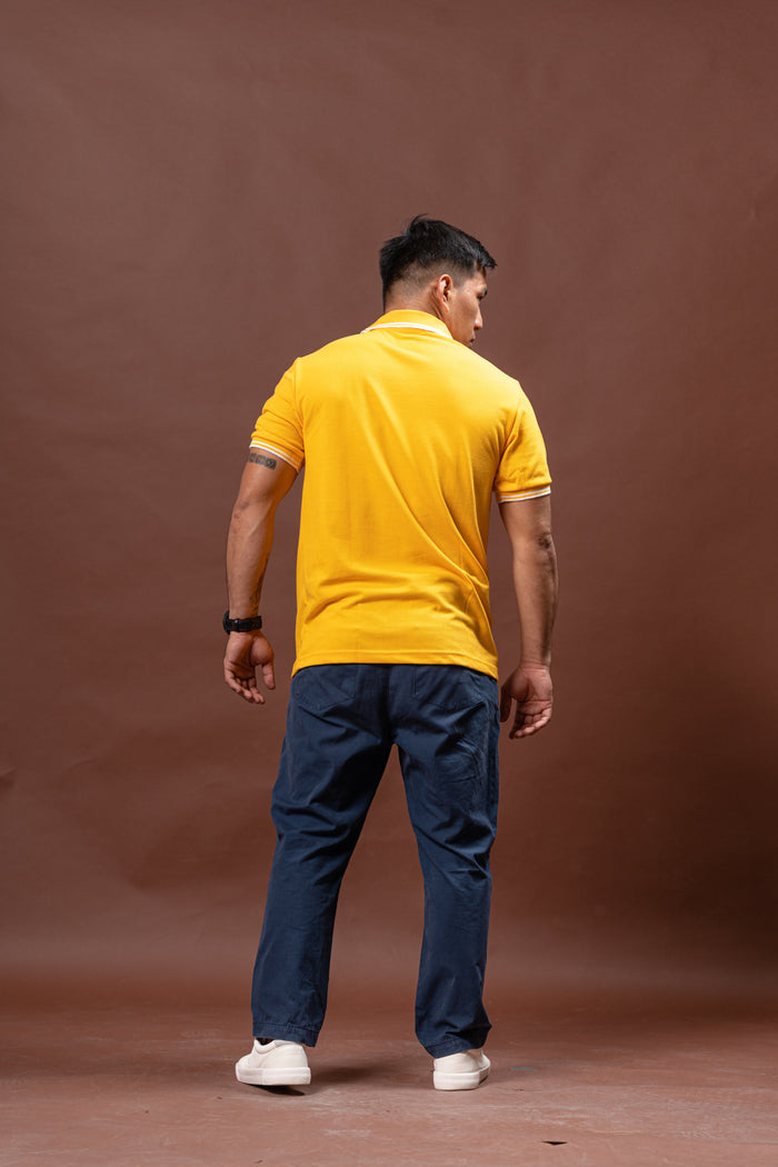 Gold Yellow with Stripes Classique Plain Polo Shirt