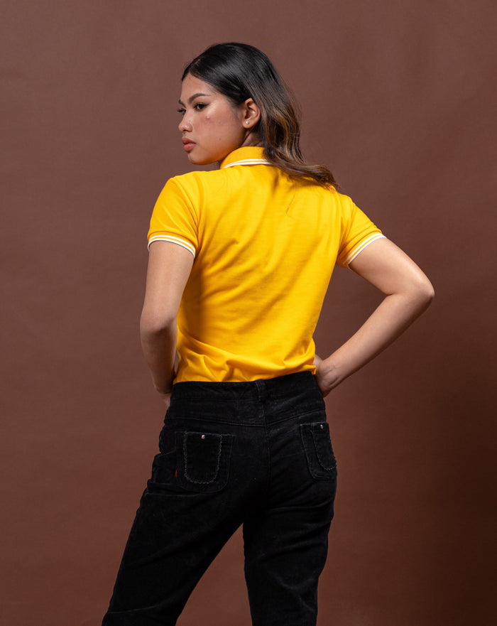 Gold Yellow with Stripes Classique Plain Women's Polo Shirt