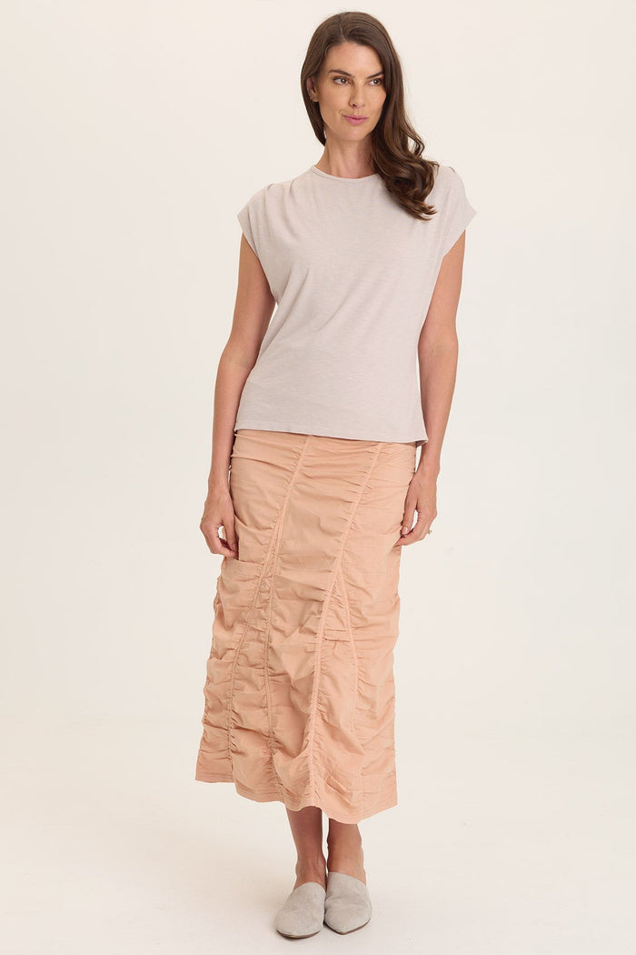 Wearables Poplin Gored Shirred Midi Skirt
