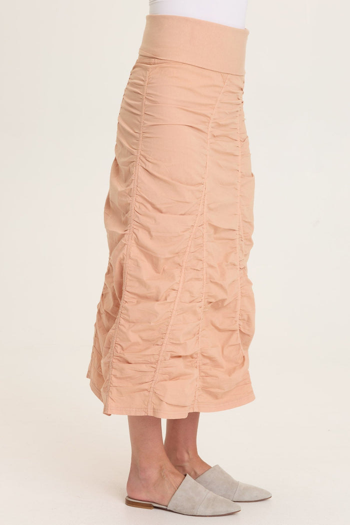 Wearables Poplin Gored Shirred Midi Skirt