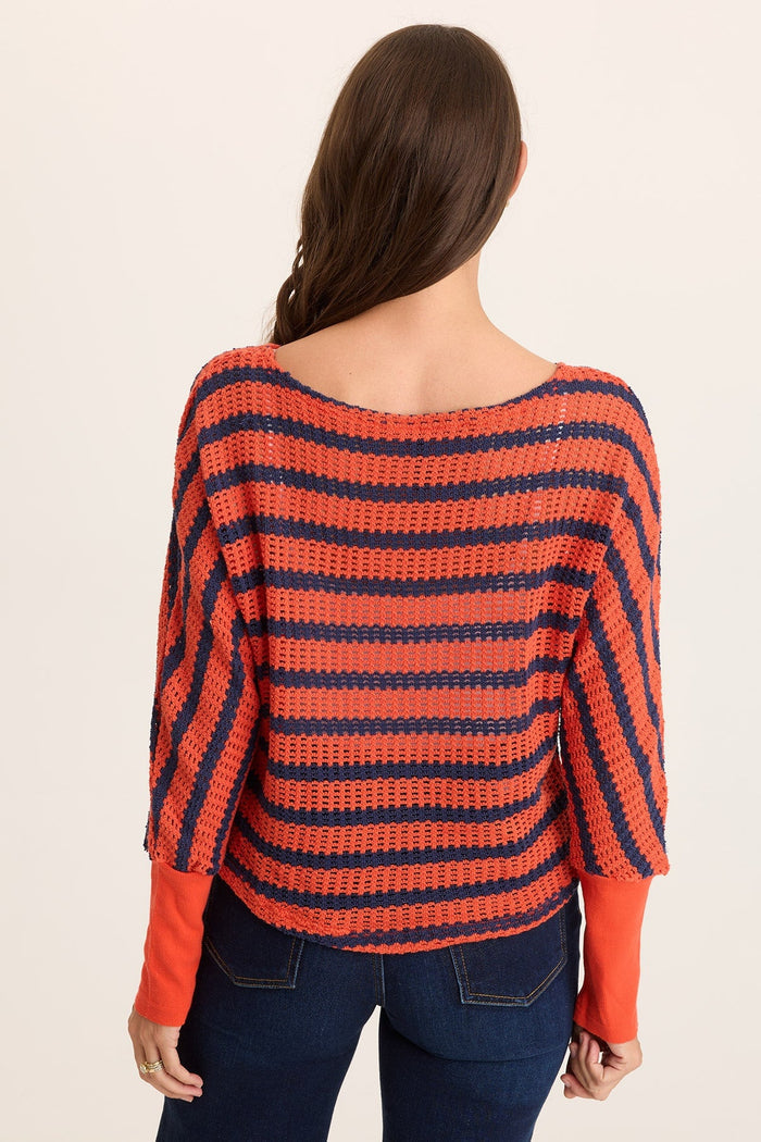 XCVI Gowen Stripe Knit Kimono Long Sleeves Top