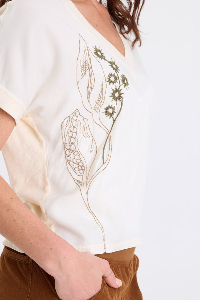 XCVI Hanno Embroidered Twill V-Neck Top