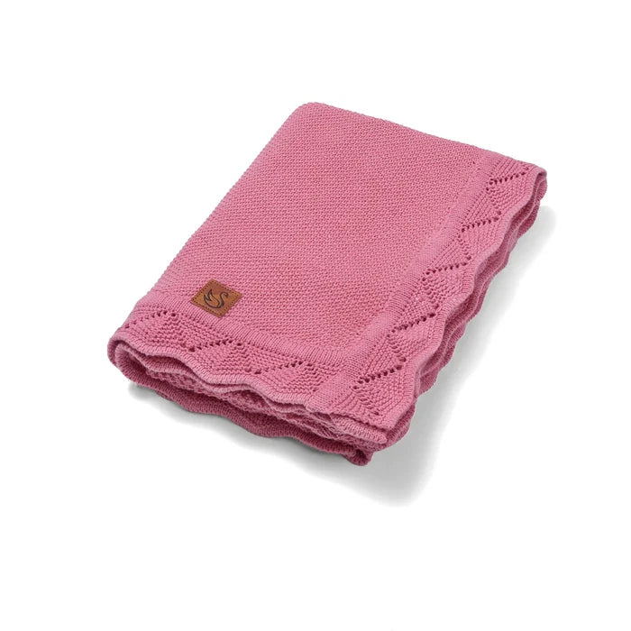 Heirloom Lace Knit Baby Blanket in Rose Pink