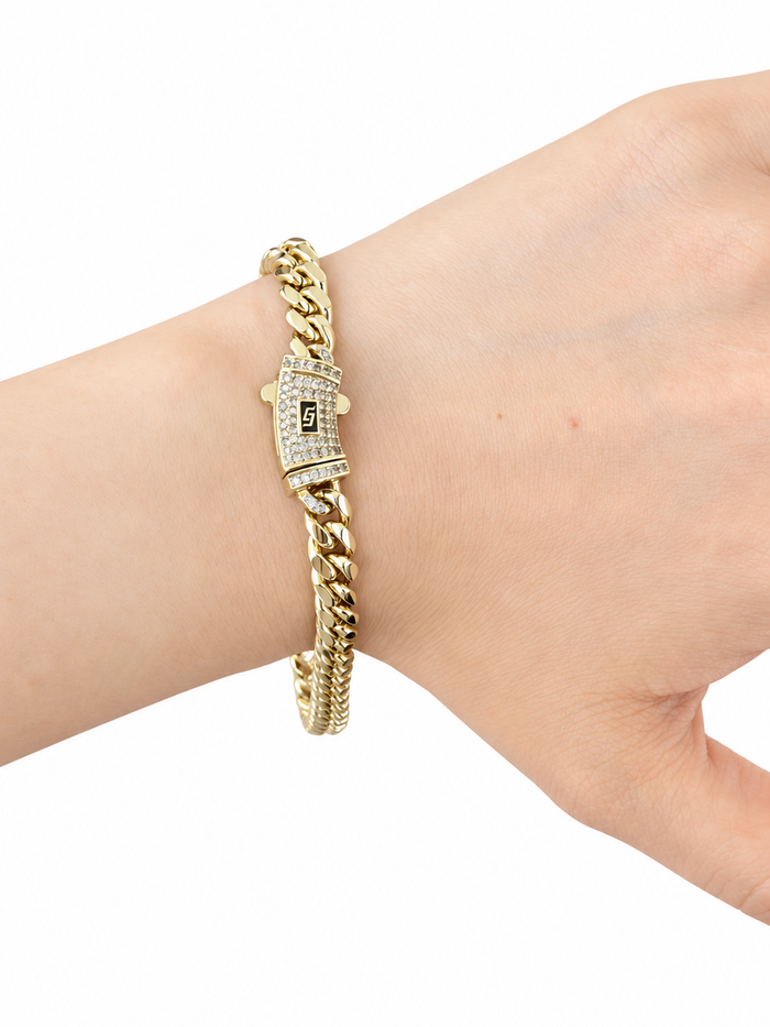 ICED CLASP CUBAN BRACELET(GOLD) 6MM