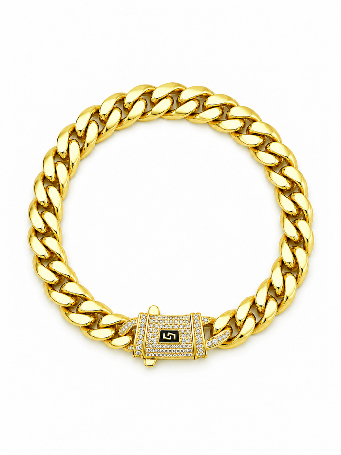 ICED CLASP CUBAN BRACELET(GOLD) 8MM