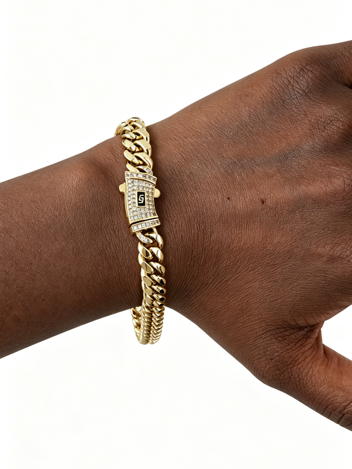 ICED CLASP CUBAN BRACELET(GOLD) 8MM