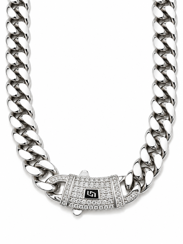 ICED CLASP CUBAN(SILVER) 12MM
