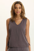 Wearables Ileana Cinched Soft Twill V-Neck Tank