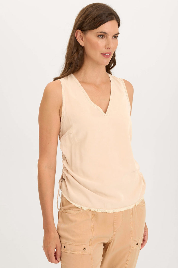 Wearables Ileana Cinched Soft Twill V-Neck Tank