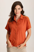 XCVI Inola Linen Collard Short Sleeve Top