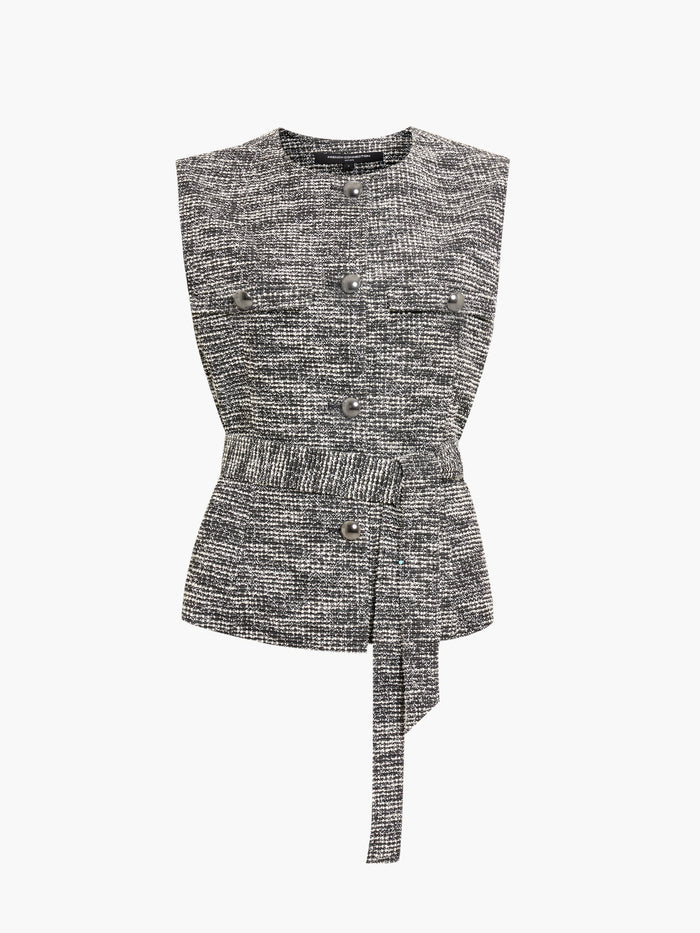 Jace Black and White Belted Tweed Waistcoat