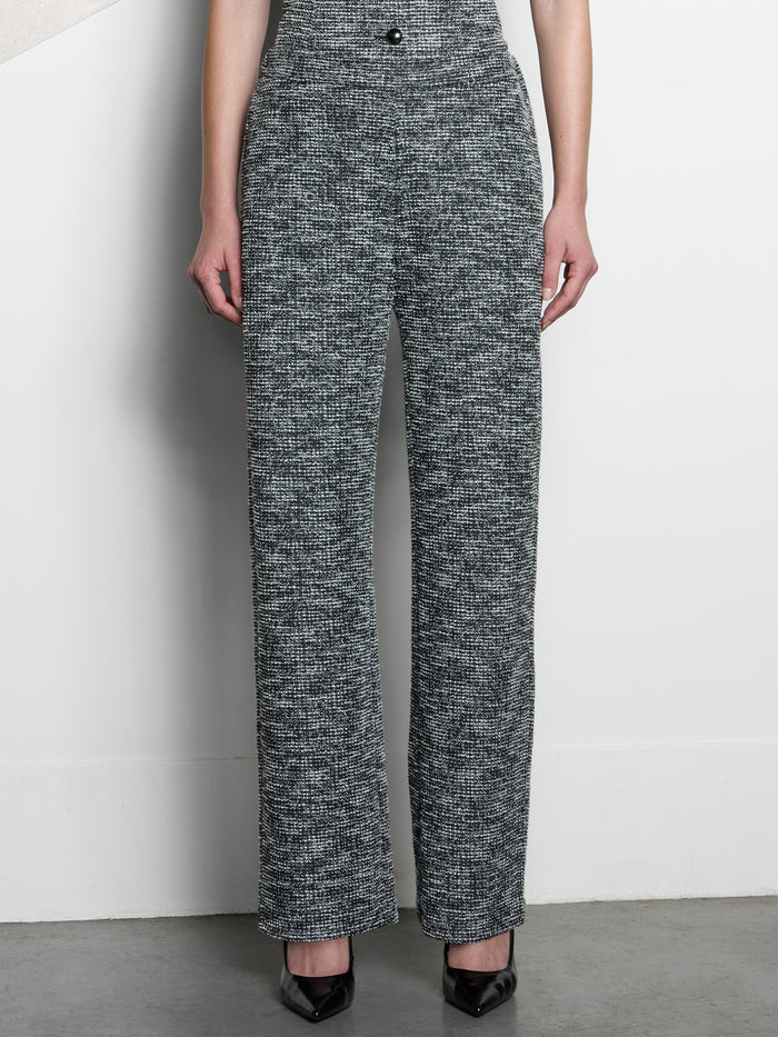 Jace Black and White Tweed Straight Leg Trousers