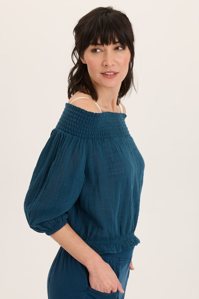 Wearables Jolia Gauze Off-Shoulder Billow Sleeve Top