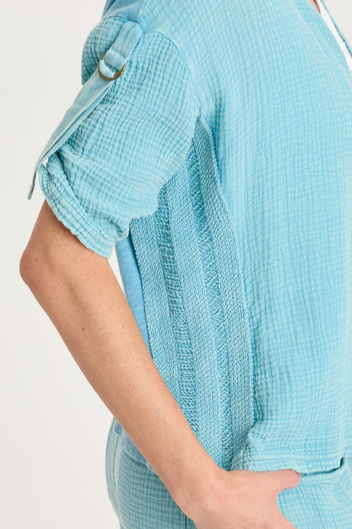 XCVI Kaleo Gauze Lace Trim Snap-Up Top
