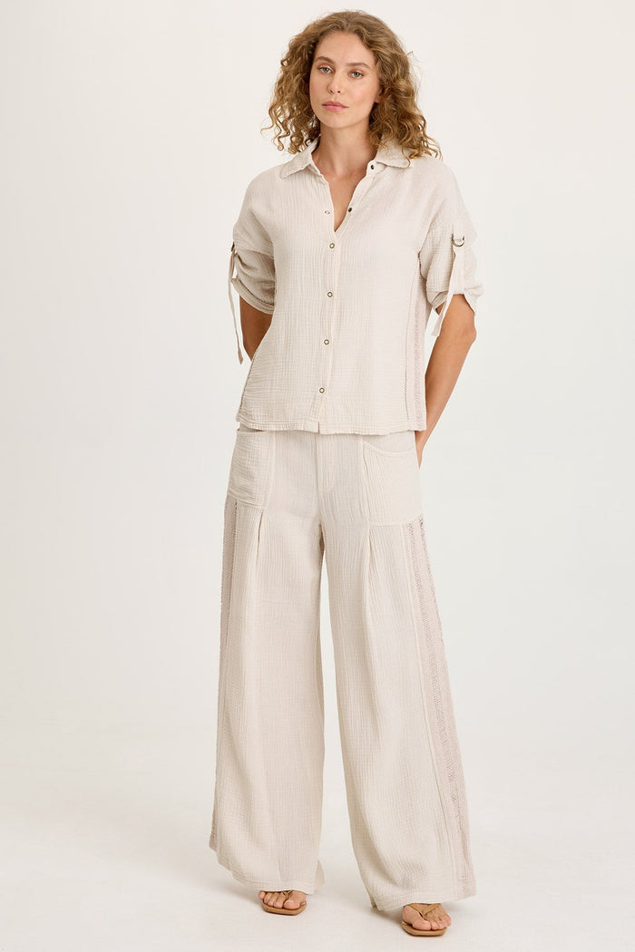 XCVI Kaleo Gauze Lace Trim Snap-Up Top