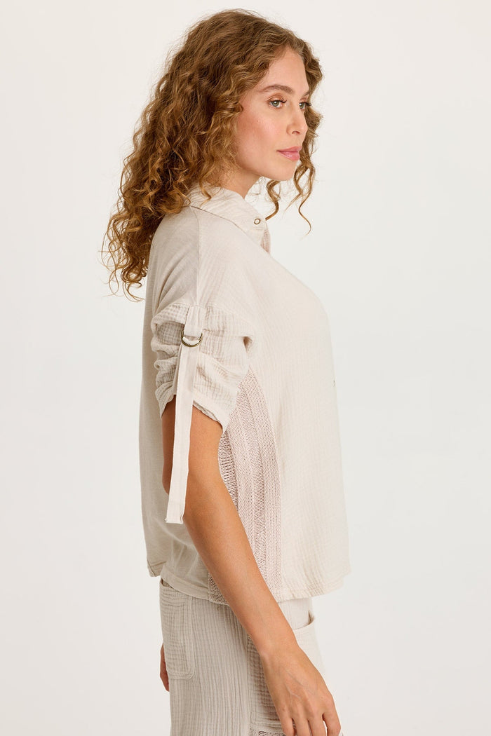 XCVI Kaleo Gauze Lace Trim Snap-Up Top