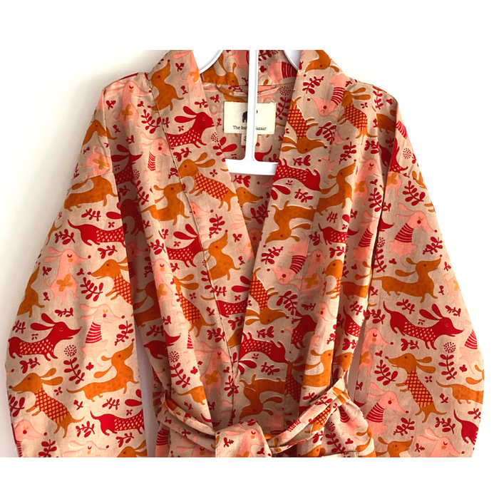 Kids Unisex Robe - Cotton Hand Block Print Fabric - Dogs