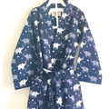 Kids Unisex Robe - Cotton Hand Block Print Fabric - Elephant Navy