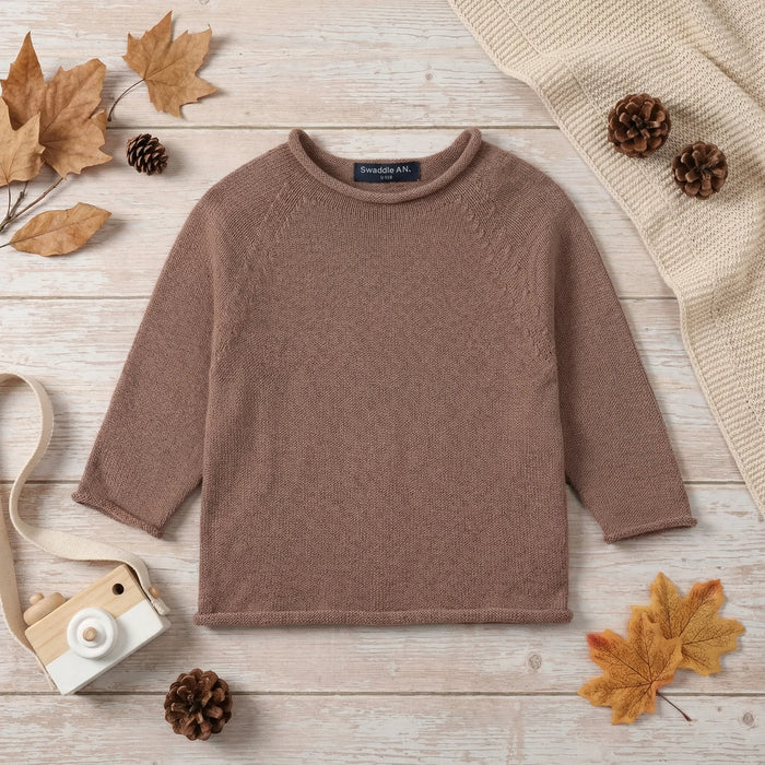 Knit Rollneck Baby Sweater in Mocha