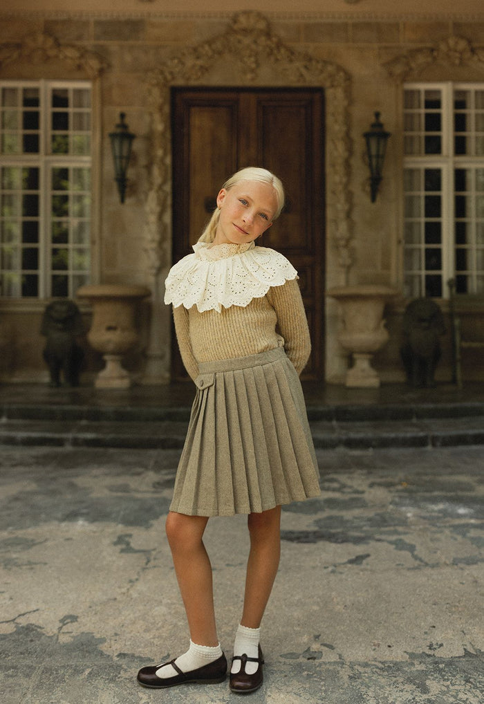 L by Ladida Moss Green Wool Pleated Skirt