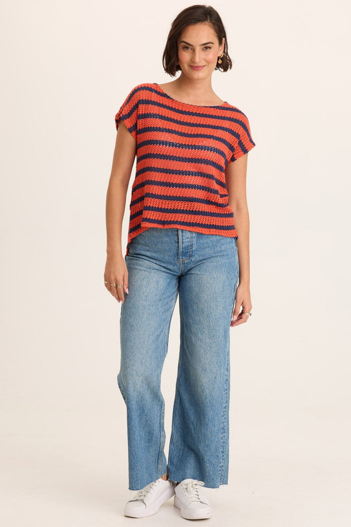 XCVI Lawder Stripe Knit Waterfall Back Top