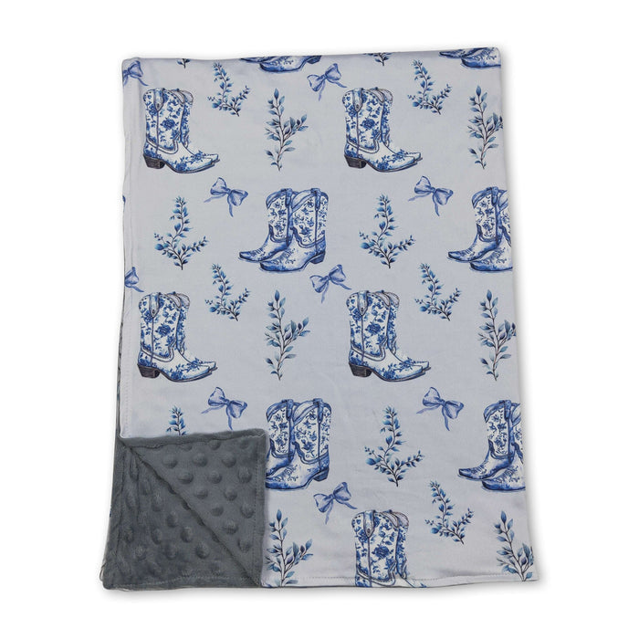 Light blue bow floral boots western baby girls blankets