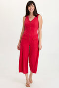 Wearables Linette Twill Zip-Up V-Neck Jumpsuit