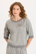 XCVI Linton Embroidered Twill/Rib Snap-Up Back Top
