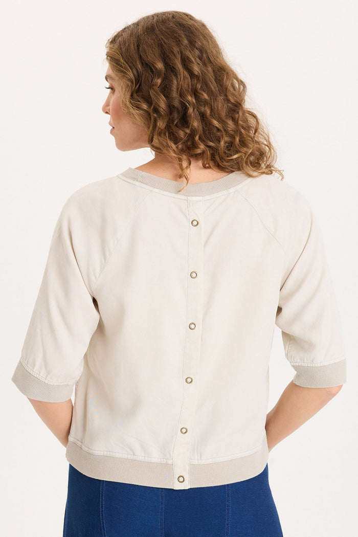 XCVI Linton Twill/Rib Snap-Up Back Top
