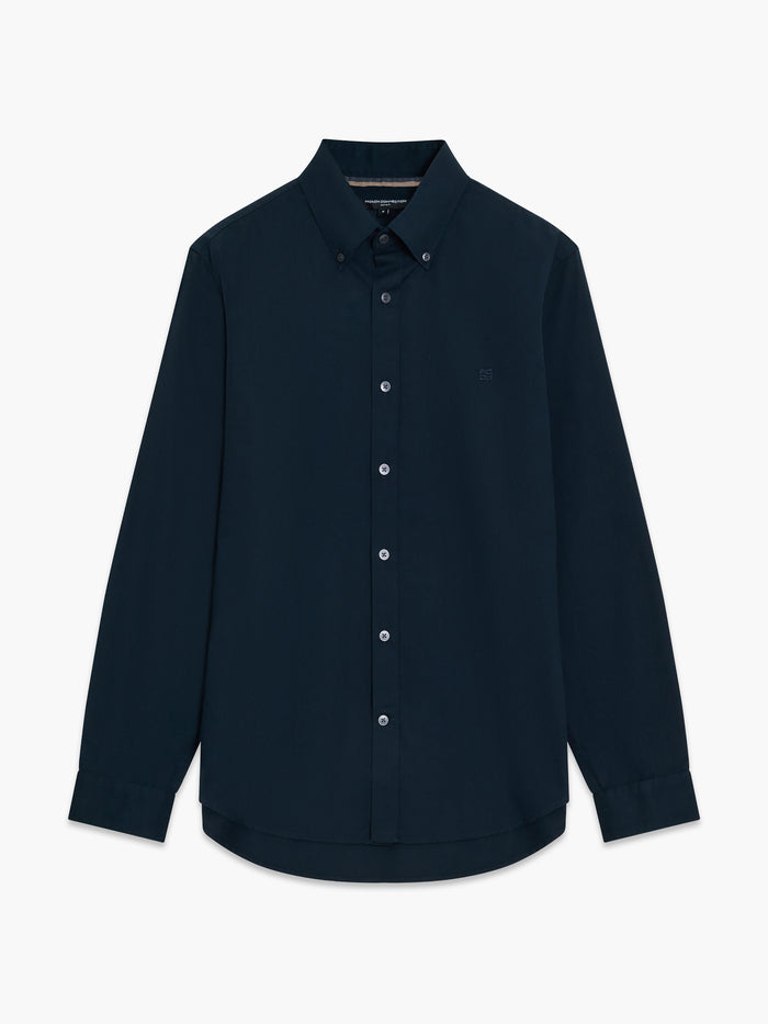 Long Sleeve Twill Navy Blue Oxford Shirt