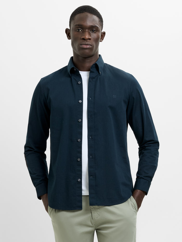 Long Sleeve Twill Navy Blue Oxford Shirt
