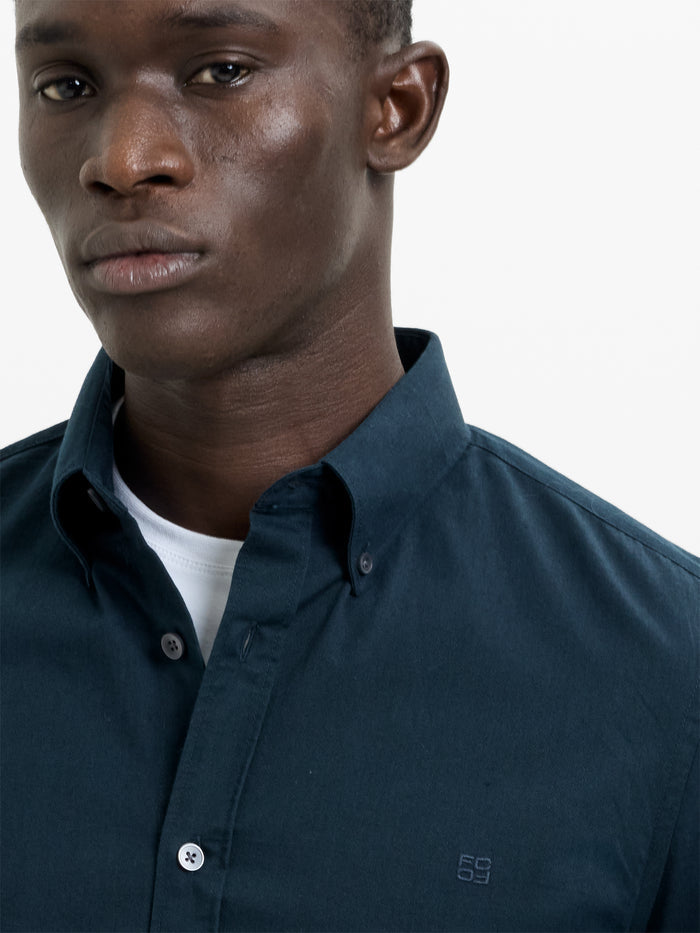 Long Sleeve Twill Navy Blue Oxford Shirt
