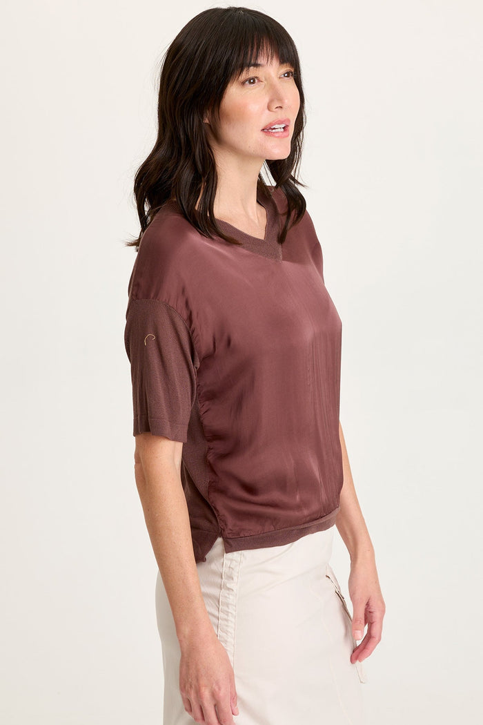 XCVI Lottie Satin/Knit V-Neck Top